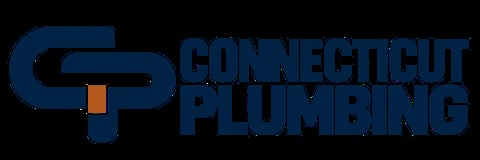Connecticut Plumbing logo with blue text and orange pipe detail on transparent background